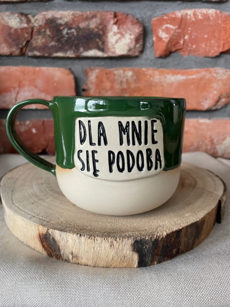 Ręcznie robiony podlaski kubek ceramiczny "Dla mnie się podoba", kubek handmade Podlasie, pamiątka z Podlasia